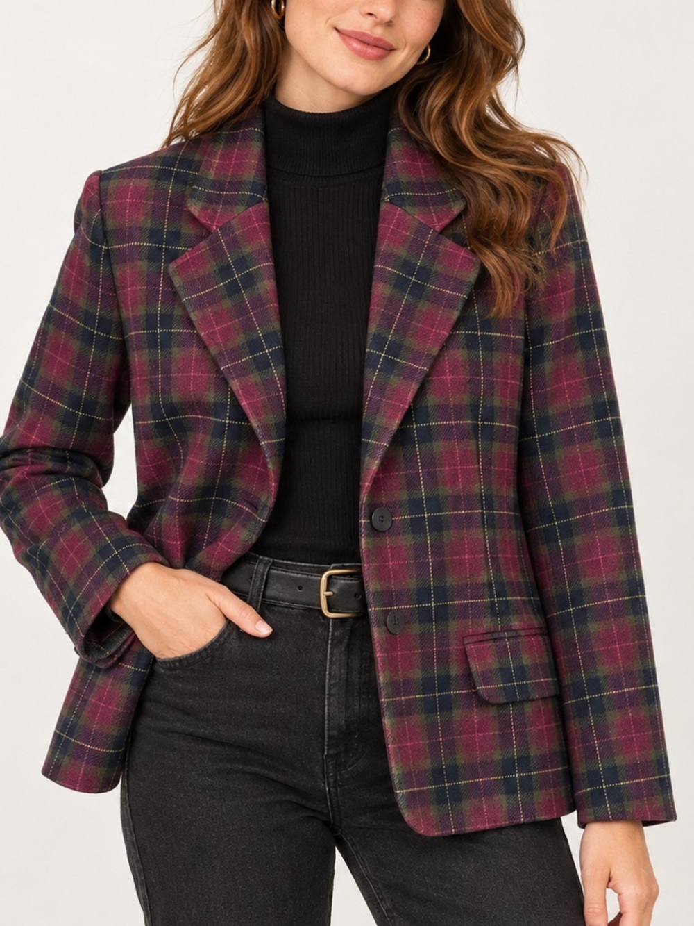 Northern Traditions Vintage Wool Plaid Blazer Size 10 Burgundy